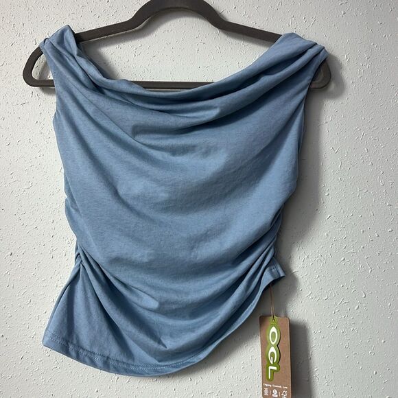 New OGL Cold Shoulder Cotton-Linen Gathered New Airy Brami - Arctic Fog Size M - Picture 4 of 10